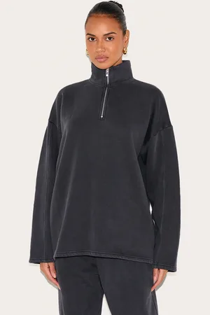 PRETTYLITTLETHING Washed Quarter Zip Sweatshirt