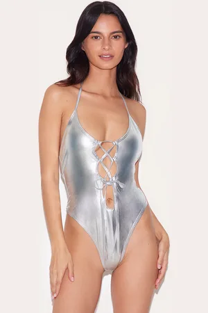 PRETTYLITTLETHING Metallic Cut Out High Leg Swimsuit
