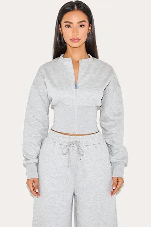 PRETTYLITTLETHING Petite Elasticated Hem Zip Up Sweatshirt