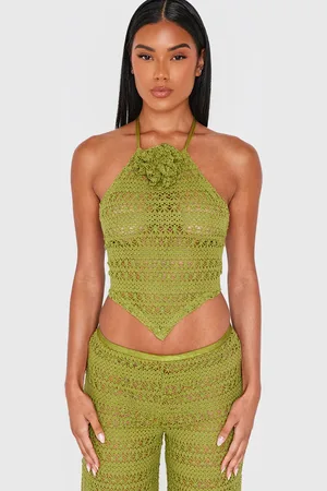 PRETTYLITTLETHING Crochet Flower Detail Halterneck Beach Top
