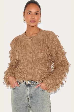 PRETTYLITTLETHING Loop Knit Crew Neck Button Up Cardigan