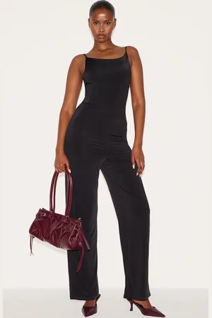 PRETTYLITTLETHING Double Layer Slinky Low Back Strappy Wide Leg Jumpsuit