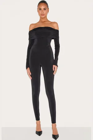 PRETTYLITTLETHING Double Layer Slinky Bardot Skinny Jumpsuit