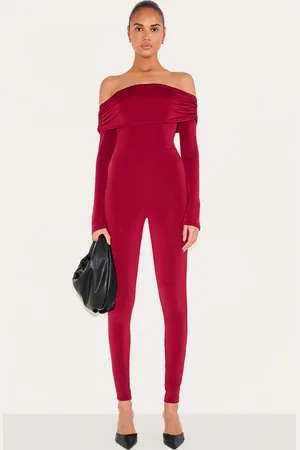 PRETTYLITTLETHING Double Layer Slinky Bardot Skinny Jumpsuit