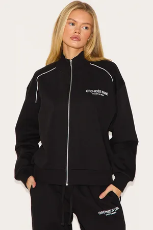 PRETTYLITTLETHING Premium Piping Detail High Neck Zip Through Sweatshirt