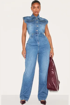 PRETTYLITTLETHING Shape Sleeveless Rigid Denim Jumpsuit