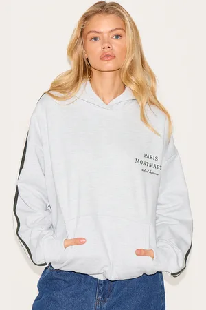 PRETTYLITTLETHING Premium Piping Sleeve Paris Montmartre Embroidered Sweatshirt