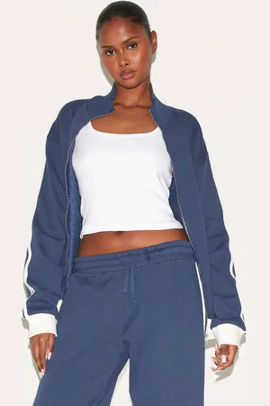 PRETTYLITTLETHING Premium Side Stripe Contrast Zip Through Sweatshirt