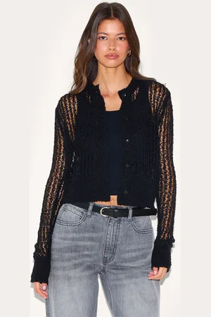PRETTYLITTLETHING Ladder Knit Sheer Button Up Cardigan