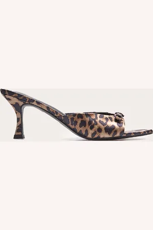 PRETTYLITTLETHING Leopard Bow Strap Low Heel Open Toe Mules