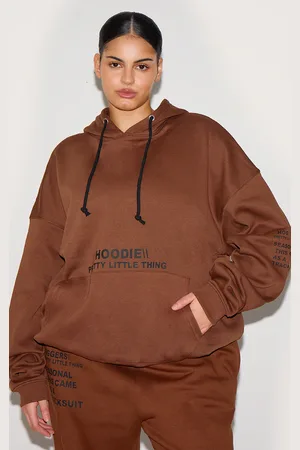 PRETTYLITTLETHING Plus Oversized Fit Slogan Printed Hoodie