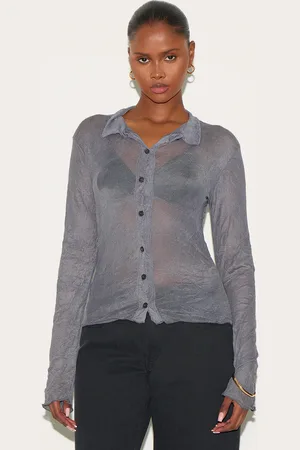 PRETTYLITTLETHING Crushed Mesh Long Sleeve Fitted Shirt