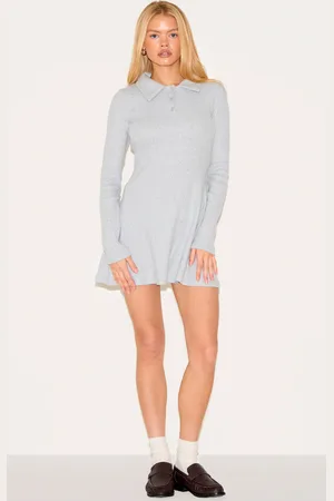 PRETTYLITTLETHING Heavy Brushed Rib Button Up Shift Dress