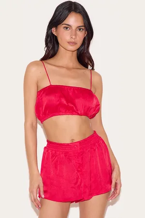 PRETTYLITTLETHING Satin Ruched Bralet And Short Pj Set