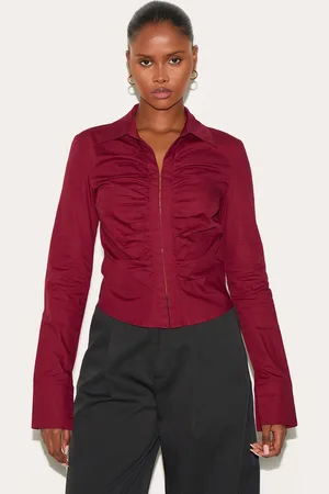PRETTYLITTLETHING Hook And Eye Ruched Fitted Shirt