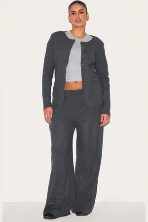PRETTYLITTLETHING Plus Soft Touch Rib Wide Leg Pants