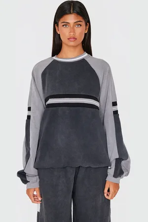 PRETTYLITTLETHING Striped Rib Panel Oversized Sweatshirt