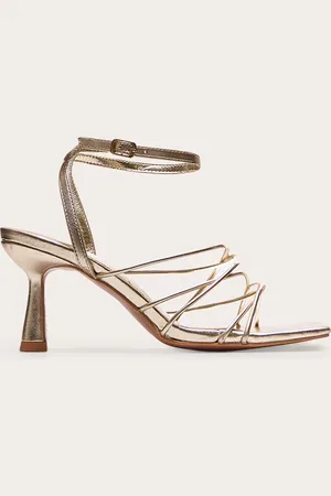 PRETTYLITTLETHING PU Metallic Square Toe Cross Over Strappy Mid Heeled Sandals