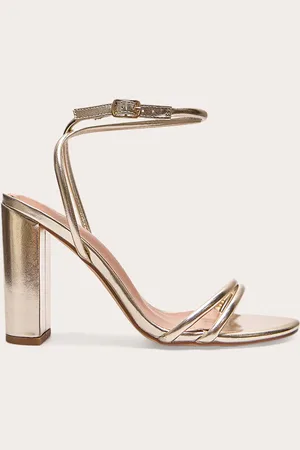 PRETTYLITTLETHING Wide Fit Metallic PU Round Toe Barely There Block High Heeled Sandals