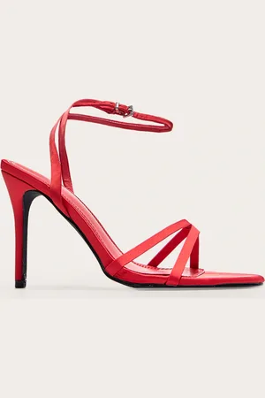 PRETTYLITTLETHING Satin Round Toe Cross Over Strap Barely There Heeled Sandals
