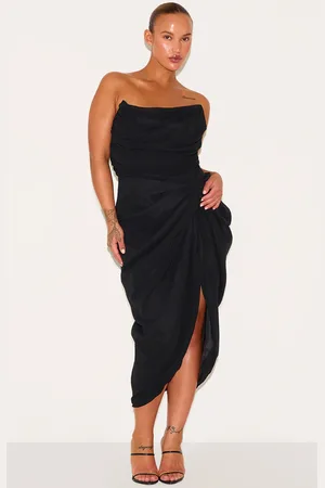 PRETTYLITTLETHING Plus Chiffon Corset Bandeau Draped Midi Dress