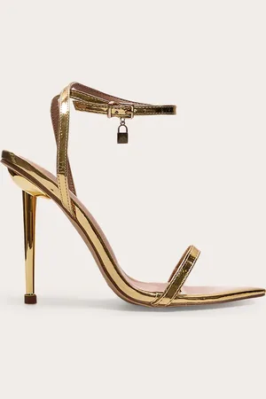 PRETTYLITTLETHING Pu Point Toe Lock Charm Heeled Sandals