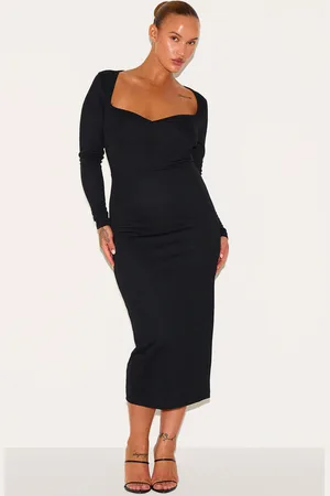 PRETTYLITTLETHING Plus Sweetheart Neck Long Sleeve Midi Dress