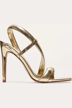 PRETTYLITTLETHING Metallic PU Square Toe Padded Asymmetric High Heeled Sandals