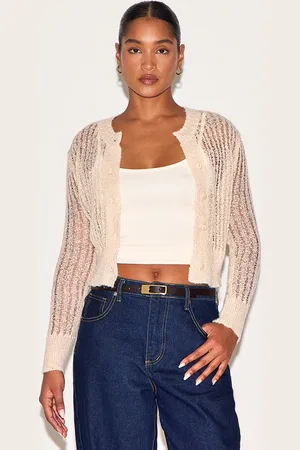 PRETTYLITTLETHING Ladder Knit Sheer Button Up Cardigan