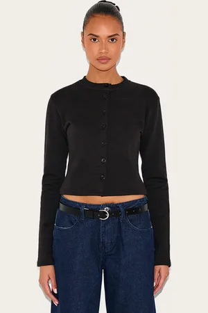 PRETTYLITTLETHING Button Up Fitted Sweatshirt