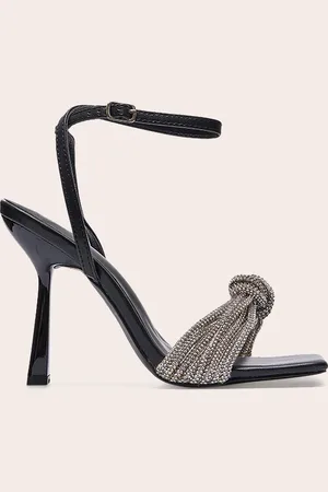 PRETTYLITTLETHING PU Wide Fit Square Toe Diamante Knot Barely There Heeled Sandals