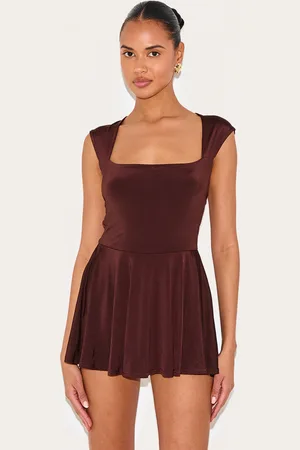 PRETTYLITTLETHING Double Layer Slinky Square Cap Sleeve Skort Playsuit