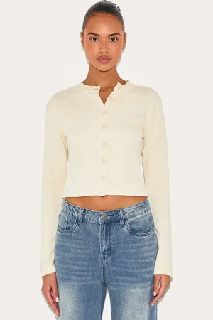 PRETTYLITTLETHING Button Up Fitted Sweatshirt