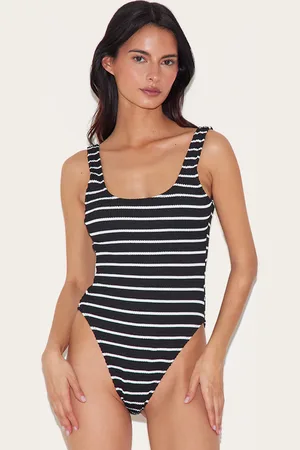 PRETTYLITTLETHING Monochrome Crinkle Backless Swimsuit