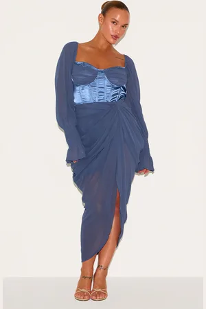 PRETTYLITTLETHING Plus Satin Insert Draped Chiffon Midi Dress