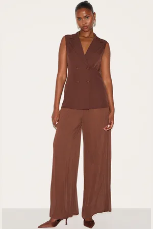 PRETTYLITTLETHING Deep Woven Waistcoat Overlay Chiffon Jumpsuit