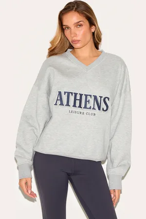 PRETTYLITTLETHING Athens Embroidered V Neck Sweatshirt