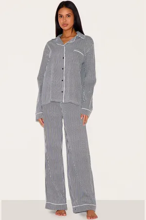 PRETTYLITTLETHING Stripe Print Jersey Piping Detail Long Pj Set