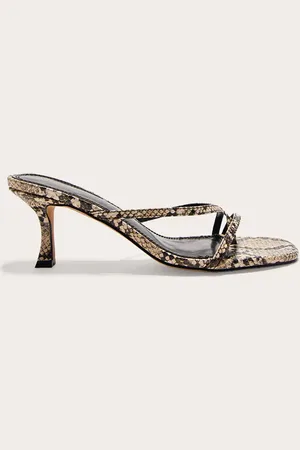 PRETTYLITTLETHING Snake PU Square Toe Strappy Toe Thong Mid Stiletto Heeled Mules
