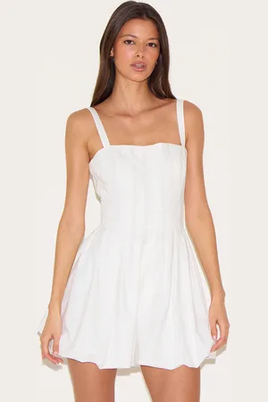 PRETTYLITTLETHING Twill Pleated Puffball Playsuit