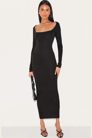 PRETTYLITTLETHING Cotton Square Neck Long Sleeve Maxi Dress