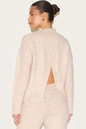 PRETTYLITTLETHING Luxe Knit High Neck Open Back Jumper