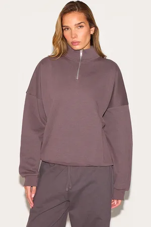 PRETTYLITTLETHING Premium High Neck Quarter Zip Oversized Sweatshirt