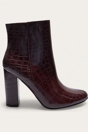 PRETTYLITTLETHING Croc PU Block Heel Ankle Boots