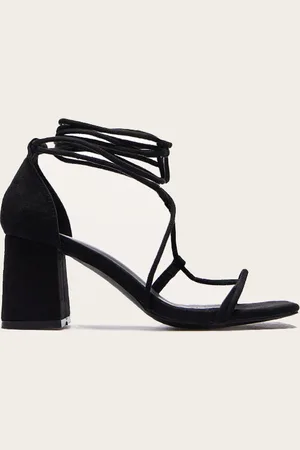 PRETTYLITTLETHING Faux Suede Square Toe Lace Up Block Heel Sandals