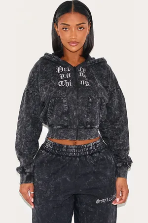 PRETTYLITTLETHING Shape Printed Zip Through Washed Hoodie