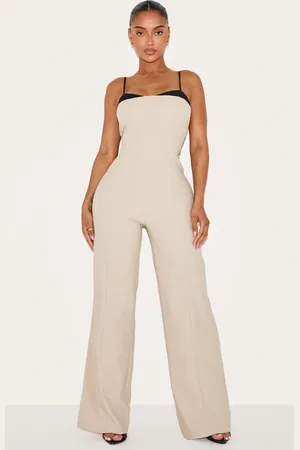PRETTYLITTLETHING Shape Stretch Woven Contrast Edge Wide Leg Jumpsuit