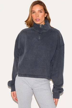 PRETTYLITTLETHING Washed Boxy Quarter Zip Sweatshirt