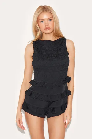 PRETTYLITTLETHING Woven Shirred Boat Neck Playsuit