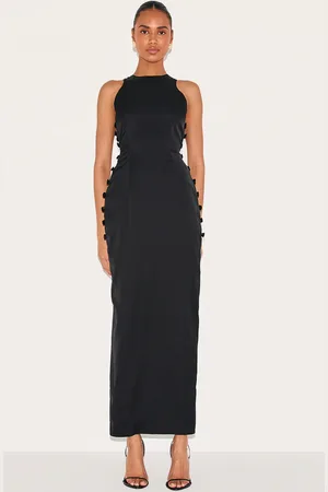 PRETTYLITTLETHING Woven Racer Button Detail Midaxi Dress